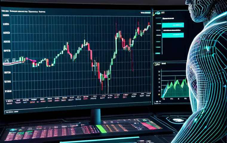 "A futuristic trading bot interface on a holographic display, showing real-time crypto charts and automated trades, professional, safe for work, appropriate content, fully clothed, perfect anatomy, natural proportions, digital art, high quality."