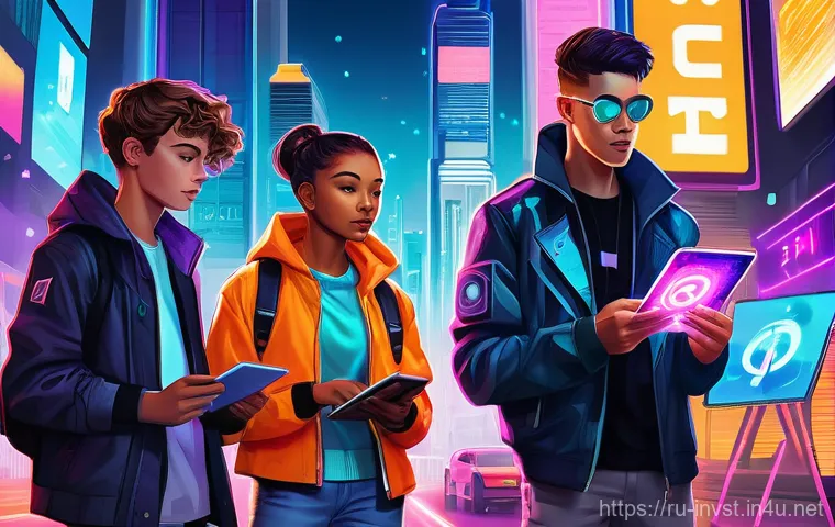 코인 에어드랍 참여 방법 - A vibrant, dynamic digital painting depicting a diverse group of young adults (late teens to early t...