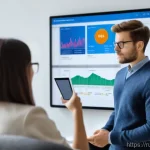 주식 매도 타이밍 잡는 법 - **Prompt:** A young adult investor, either male or female, stands in a modern, well-lit home office,...